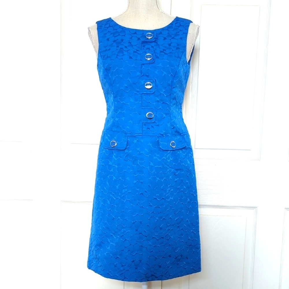 Tahari Elegant Blue Sleeveless Shift Dress - Picture 1 of 6